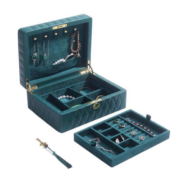 Multifunction Diamond Grain Jewelry Storage Box Leather Jewelry Organizer With