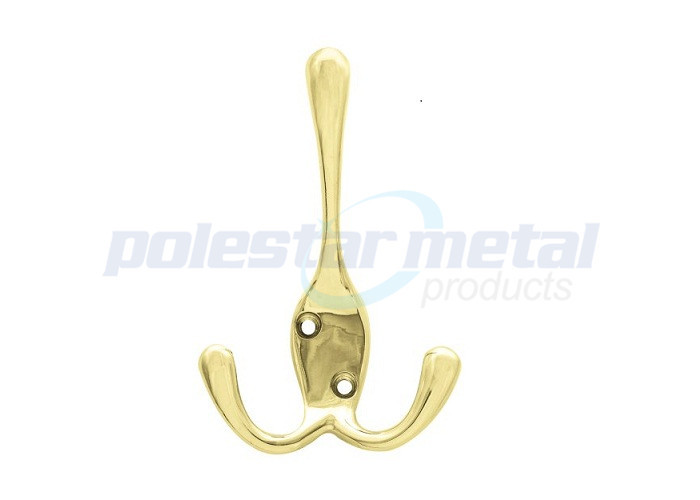 Zinc Alloy Decorative Door Hardware Polished Brass Double Prong Robe Hook 2-1/3"