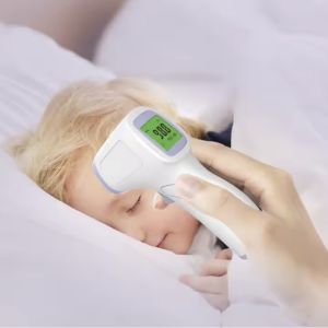 White Infrared Non Contact Forehead Thermometer With Fever Alarm And LCD Display