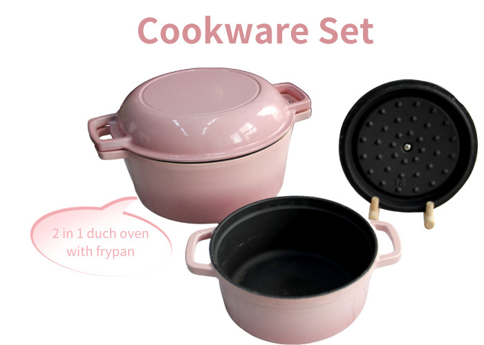 Enameled Cast Iron Skillets 2 In 1 Double Dutch Oven Cookware Sets