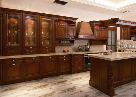 2000MM HPDL Contemporary Brown Solid Wood Kitchen Cabinets Farmhouse Cocina