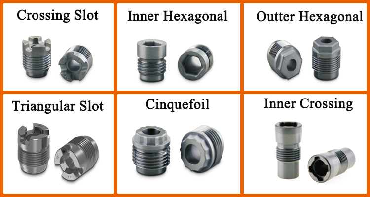 YG6X Tungsten Carbide Thread Nozzle Of PDC Oil Drilling Bit Cross Slot Teeth