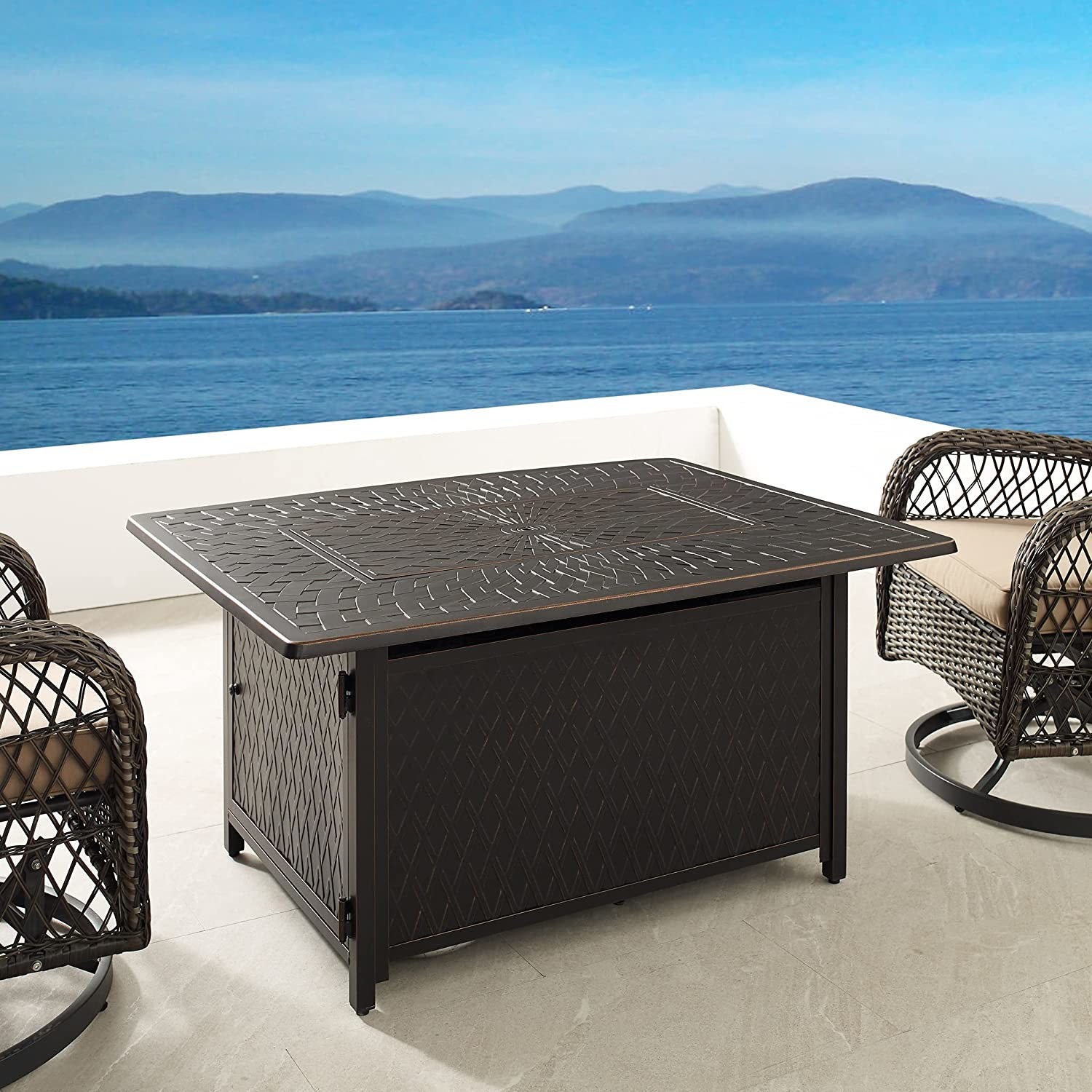 Rectangular Aluminum LPG Gas Square Fire Pit Uses 20 Pound Propane Tank