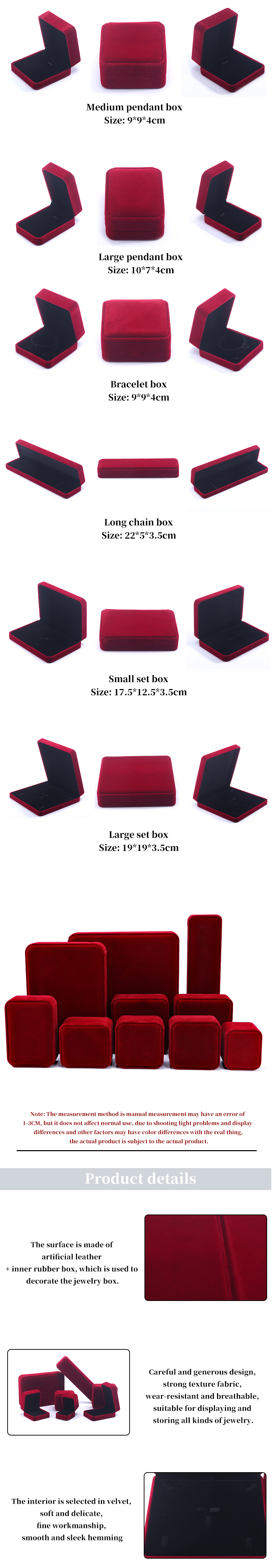 Wholesale Manufacturing Luxury velvet Jewellery Box Personalized Custom logo Red Necklace Bracelet Earrings Ring Packaging Velvet Jewelry Box