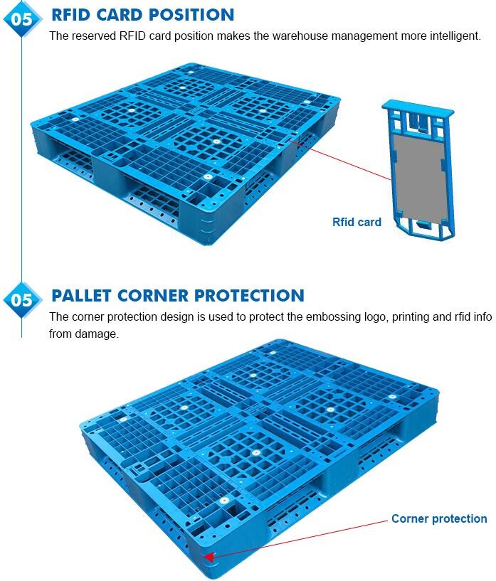100% Virgin HDPE wear-resistant anti-slip stackable plastic pallet, China Manufacturer accept custom standard stacking p