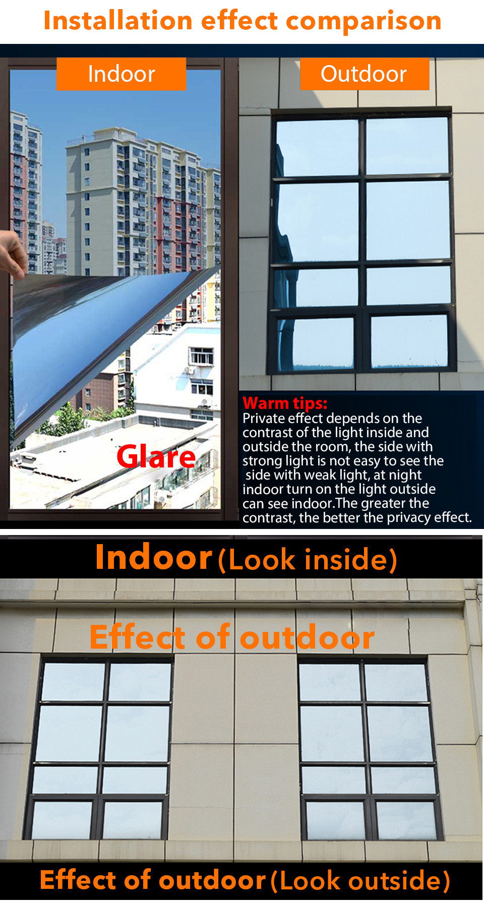 Building Privacy Window Film One Way Mirror Reflective Window Film Glass Foil Silver Insulation Tint Film