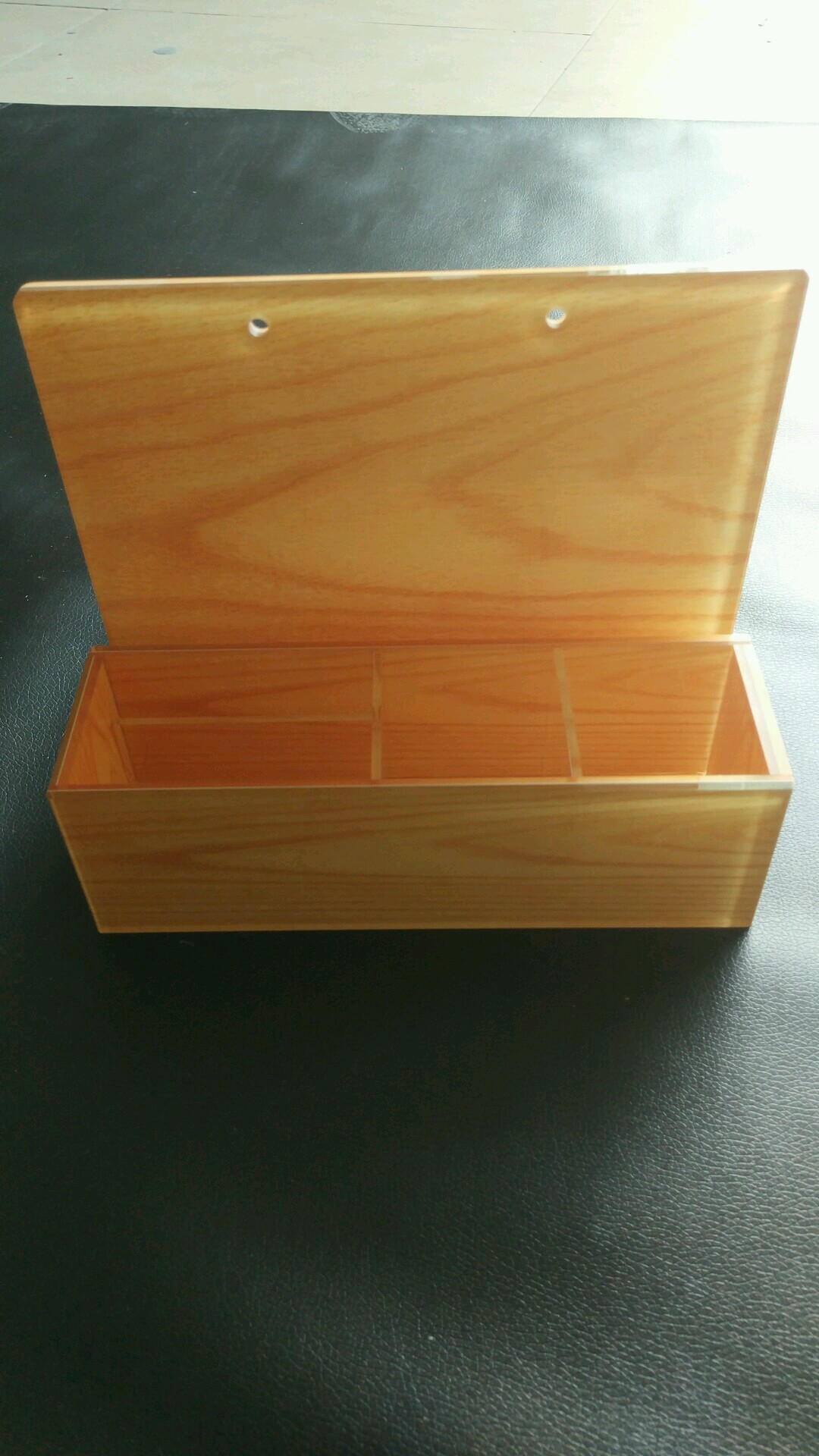 Wall Mounted Wood Grain Plexi Sign Holder Acrylic Display Stand W/ 3 Boxes Plastic Document Holder