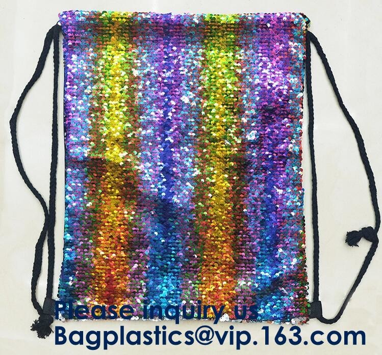 Fashion Bling Sublimation Strapping Sequin Drawstring Backpack Bag,Glitter Mermaid Flip Sequin Bag Outdoor Shoulder Reversib