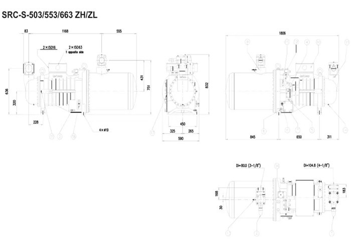 SRC-S-183-ZL Screw Type Compressor Semi Hermetic For Air Conditioning