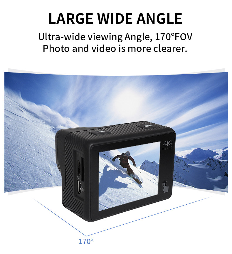 IMX386 Sensor 4K HD Action Camera 2.0'' TFT LCD Touch Panel For Sports
