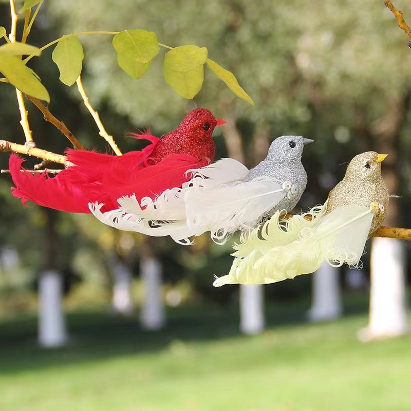 Christmas Party Decoration Artificial Feathered Birds With Accessory