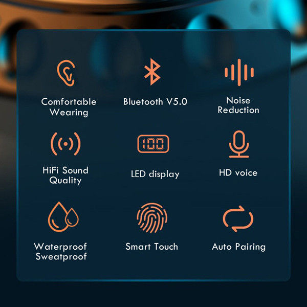 2200mAh TWS Bluetooth Earbuds 5.0 IPX7 Waterproof Mini Bluetooth Headsets