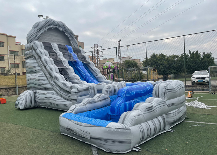 Marble Color 0.55mm PVC Inflatable Water Slide With Pool