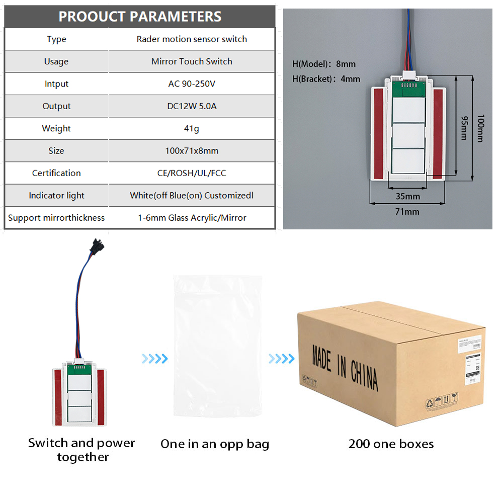 Handy SL Radar Single Color Touch Sensor Switch for Bathroom Vanities Mirror 12V 12W