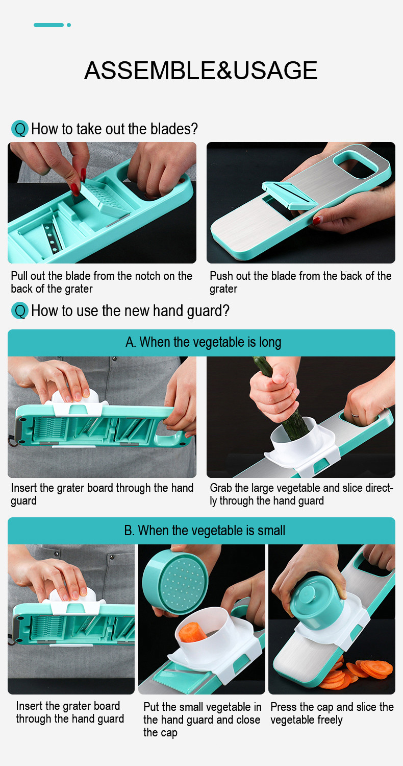 Manual Household Hand Held Vegetable Mandoline Slicer With Stainless Steel Blades