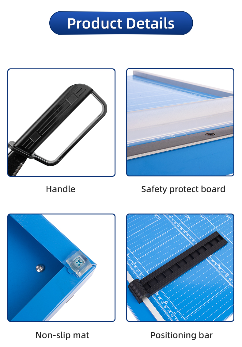 Professional A4 Manual Desktop Paper Cutter with Blue Base and Metal ABS Construction