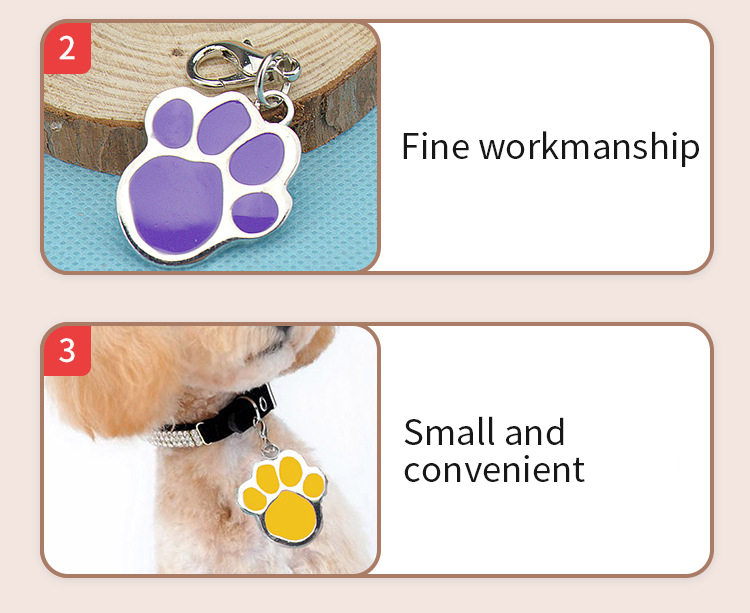 Paw Shape 25mm Dog Identification Tag Pendant Noiseless Dog Tags