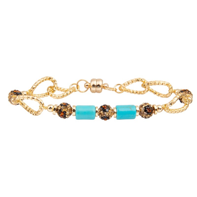 Hammered Gold Metal Beads Bracelet Adjustable With Bubble Green Beads