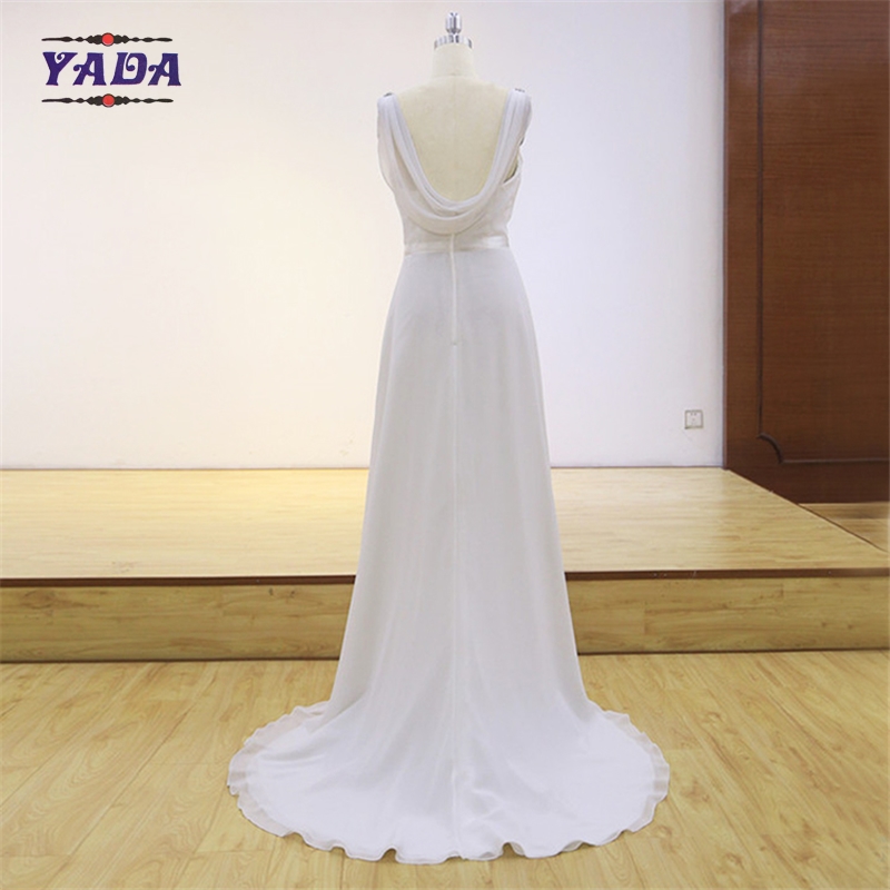 New fashion jewel beaded sleeveless long chiffon bridal sexy transparent dresses dress wedding