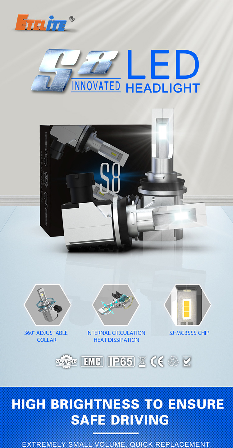 Etclite S8 Factory Led Headlight Bulbs 10000 Lumen Led Headlight For Car