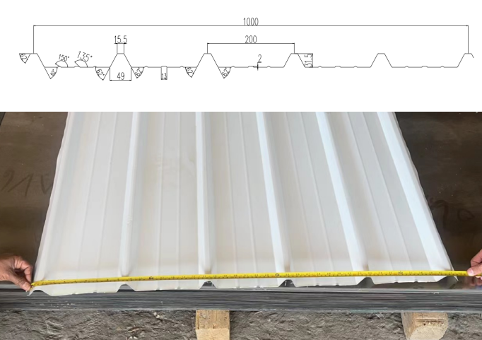 Drawing profile of roofing sheets
