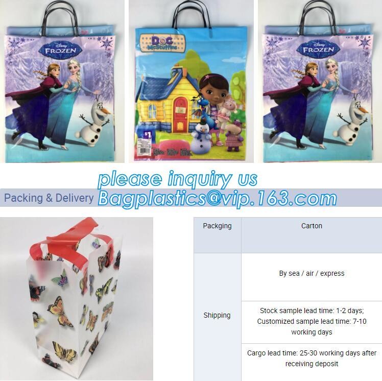 Custom Printed Stand Up Block BottomSoft Loop Handle Plastic Carrier Shopping Bag，Plastic Soft Loop Handle Bag for Shopp