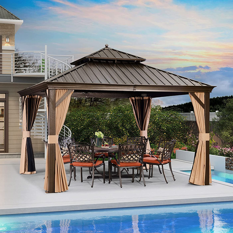 Hardtop Gazebo Outdoor Galvanized Steel Metal Double Roof Outdoor Hardtop Gazebo