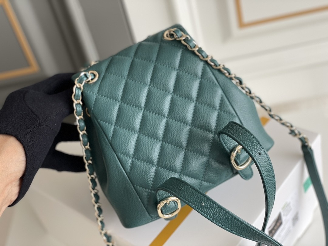 Lychee Leather Chanel Designer Brand Backpack 23P New Duma Small Peacock Green