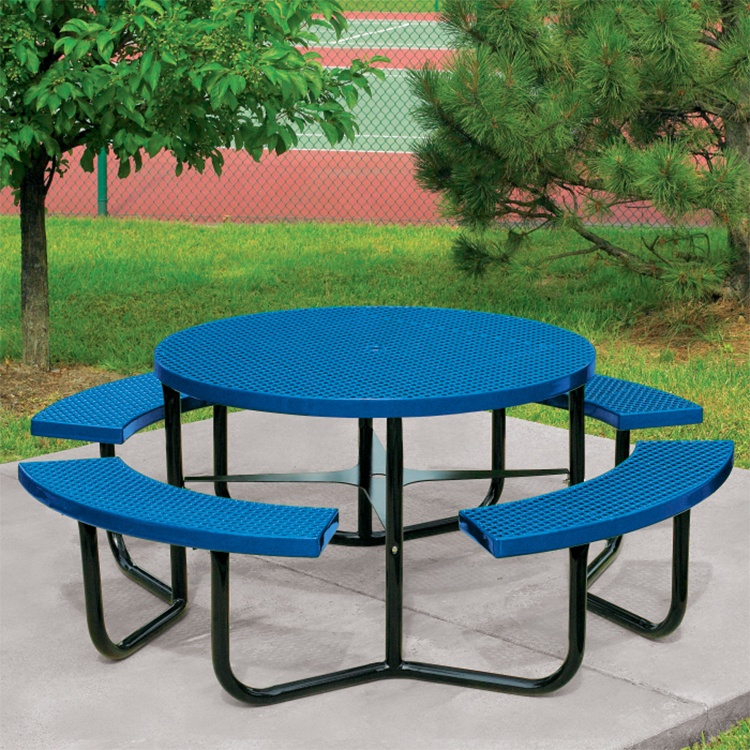 Factory Custom Make Metal Picnic Table Galvanized Steel Picnic Table Garden Park Round Perforated Picnic Table