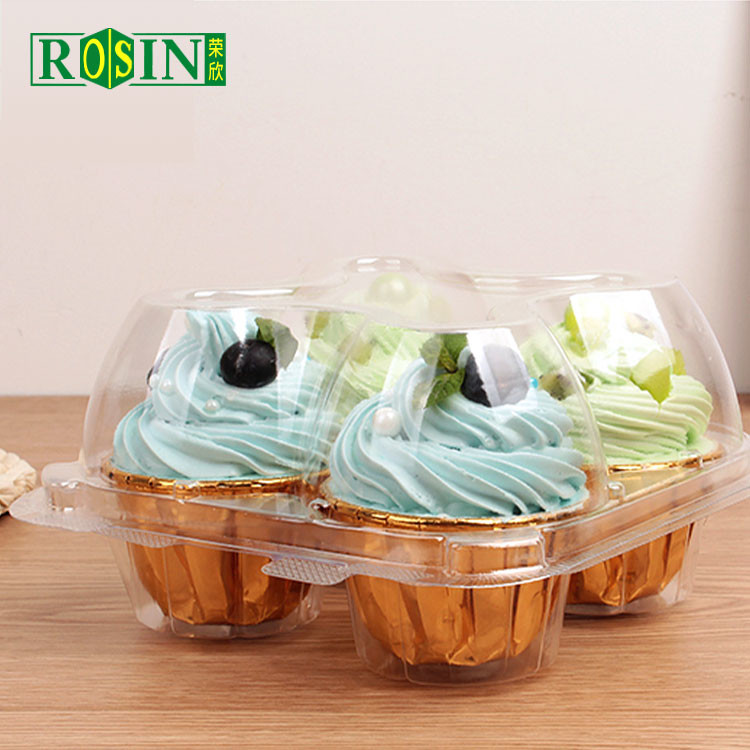 4 Hole Plastic Cupcake Packaging With Transparent PET Hinge Clamshell