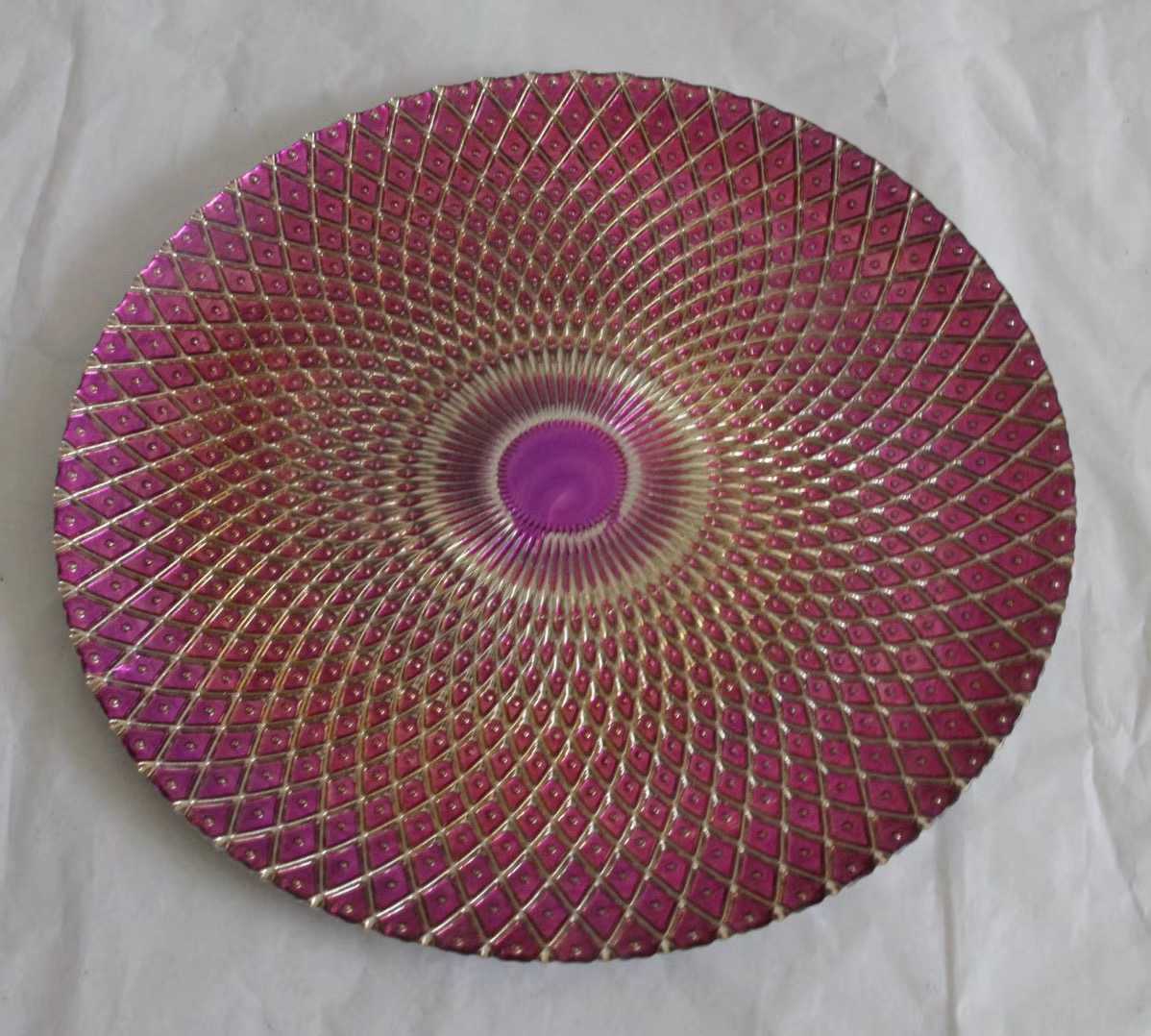 Gold Rim Mirror Charger Plate For Wedding Event Diamond Rhinestones 15 Inch