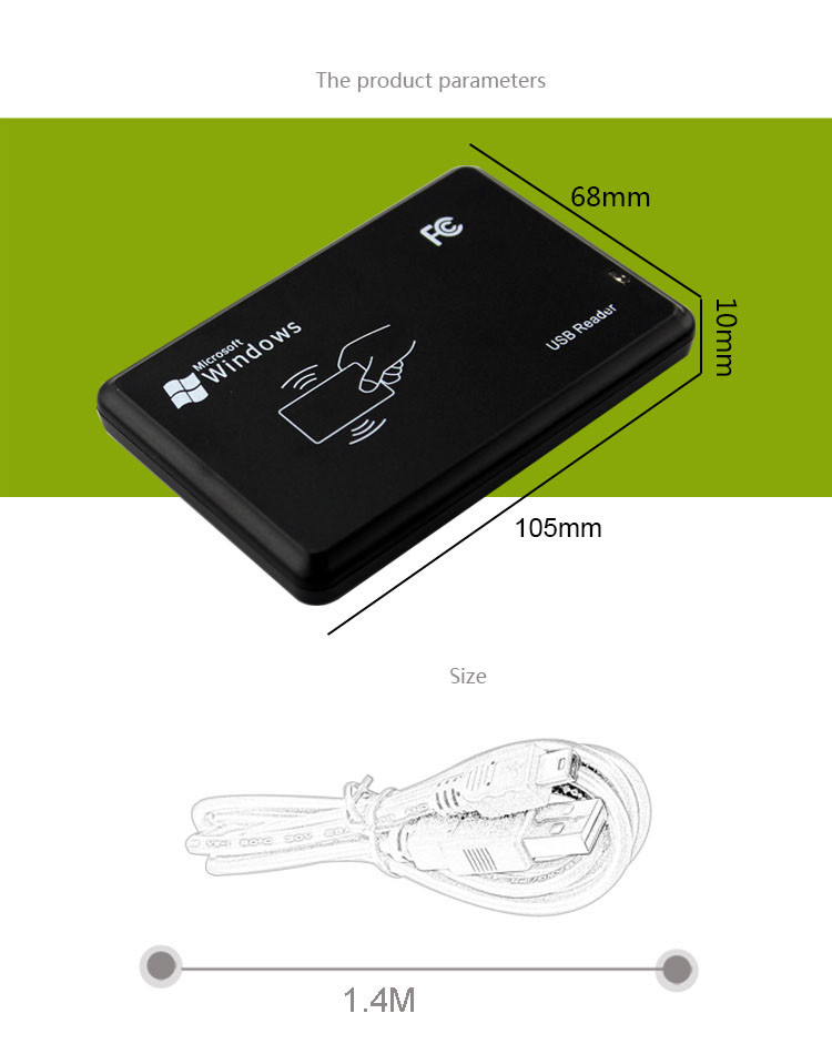 IP 65 USB RFID Card Reader EM / Mifare Card Reader And Writer Black Color