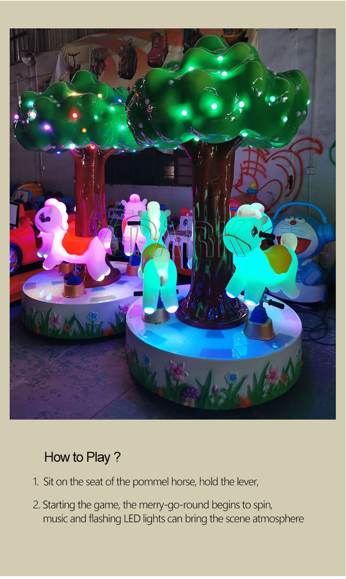 Tree Carousel 3 Players Horse Kiddie Rides Coin Operated