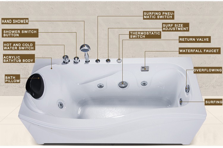 Jacuzzi 2 Person Spa Bathtub Hotel Outdoor Rectangle Acrylic 1700mm