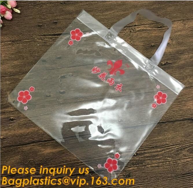 Factory Custom made Environmental PVC clear packaging toy storage handle bag,plastic tote packaging bag with handles fro