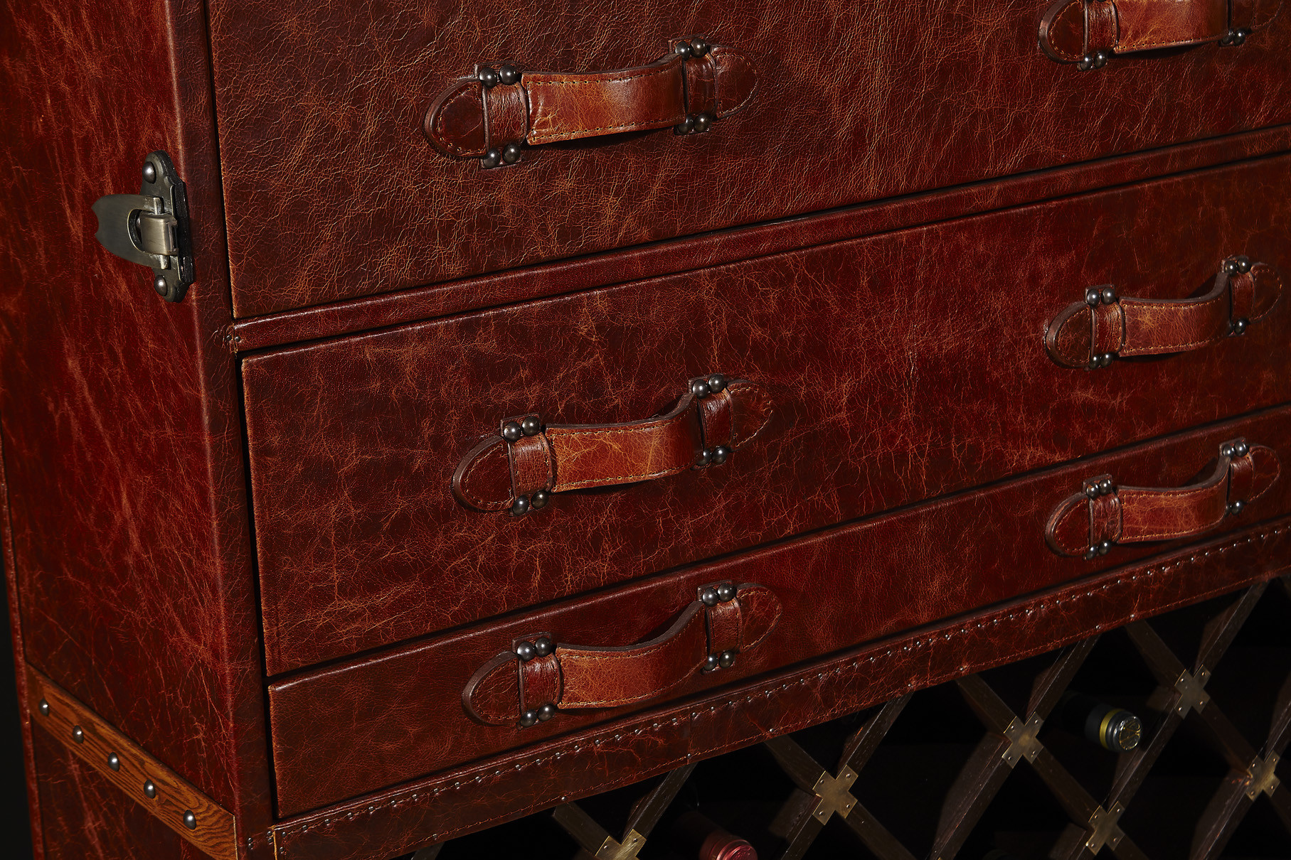 High End Europe Retro Vintage Leather Wine Storage Cabinet With Multi function