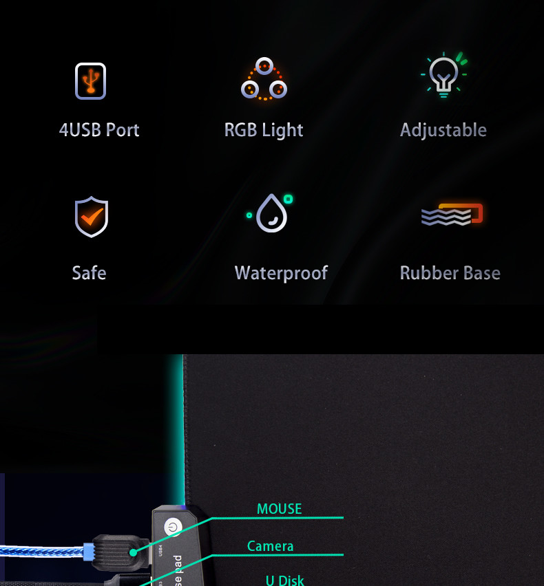 High Sensitive Custom Rgb Mouse Mat pad With 4 USB Interface