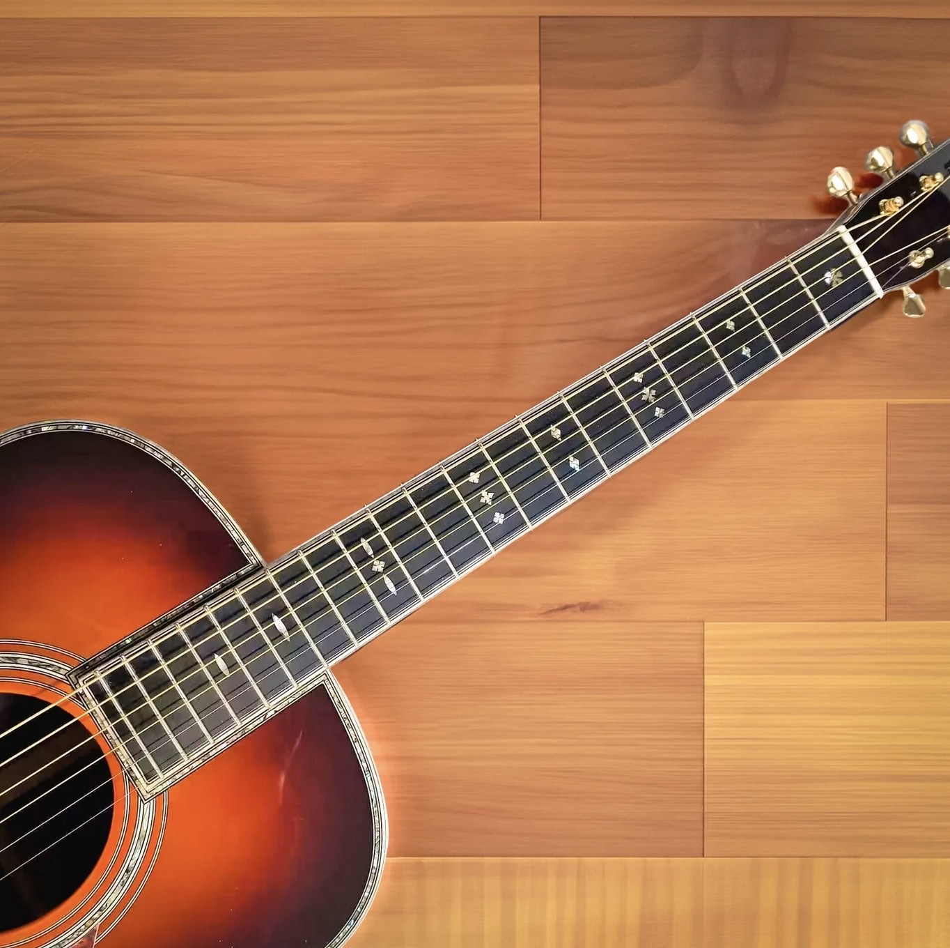 Custom Dark Brown Burst Solid Wood OM-42 / 45 Style Acoustic Guitar