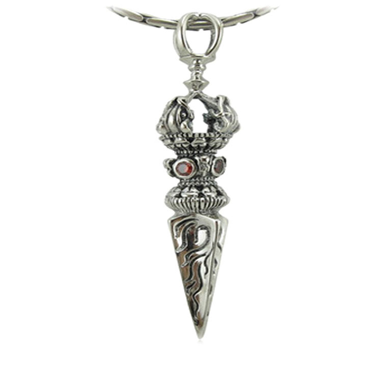 Men's Stelring Silver Wheat Chain Thai Silver Vintage Vajra Pestle Amulet Pendant Necklace(N6030809)