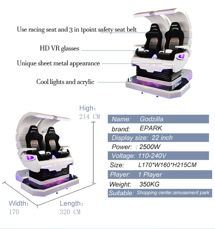 One / Two Seats 9D Virtual Reality Cinema 360 Degree Rotation Amusement Park Rides