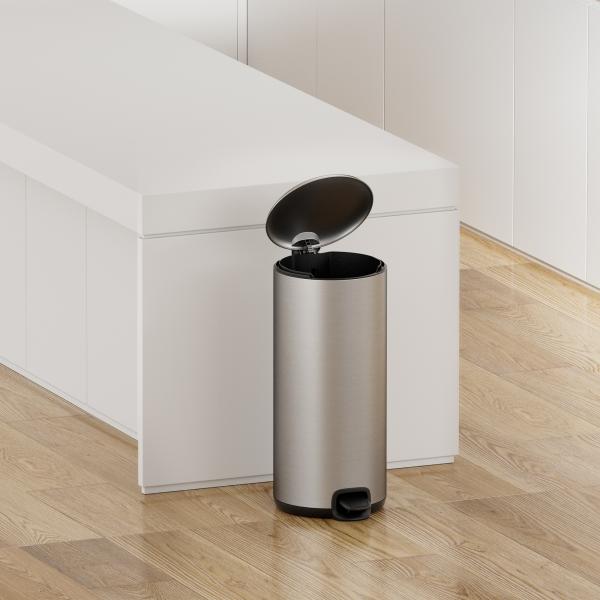 30L Stainless Steel Thin Lid Pedal Trash Bin For Household Kitchen Bathroom Soft