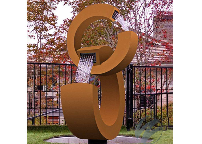 Outdoor Modern Garden Rusty Corten Steel Water Fountain 3C Design