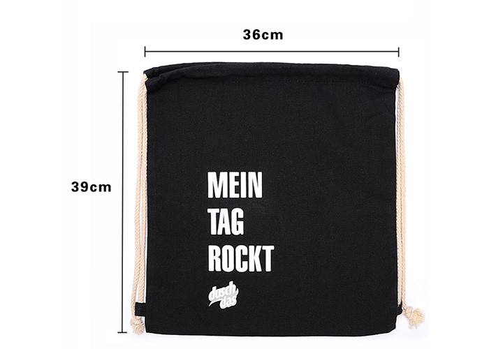 Custom Logo Canvas Drawstring Bags Black Canvas Cinch Backpack For Men