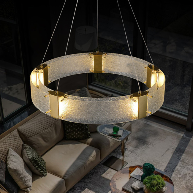 Double Glass Crystal Ring G9 Pendant Light Modern Brushed Stainless Steel