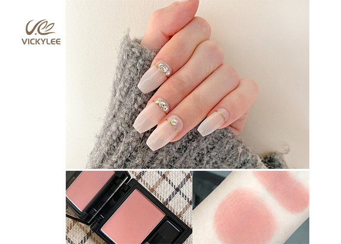 Long Artificial Press On Nude Coffin Nails With Crystal Stone