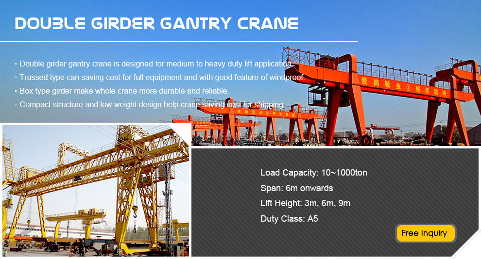 Electricity Powered 10-75t Double Girder Gantry Crane Smooth Lifting With Wireless Remote Control