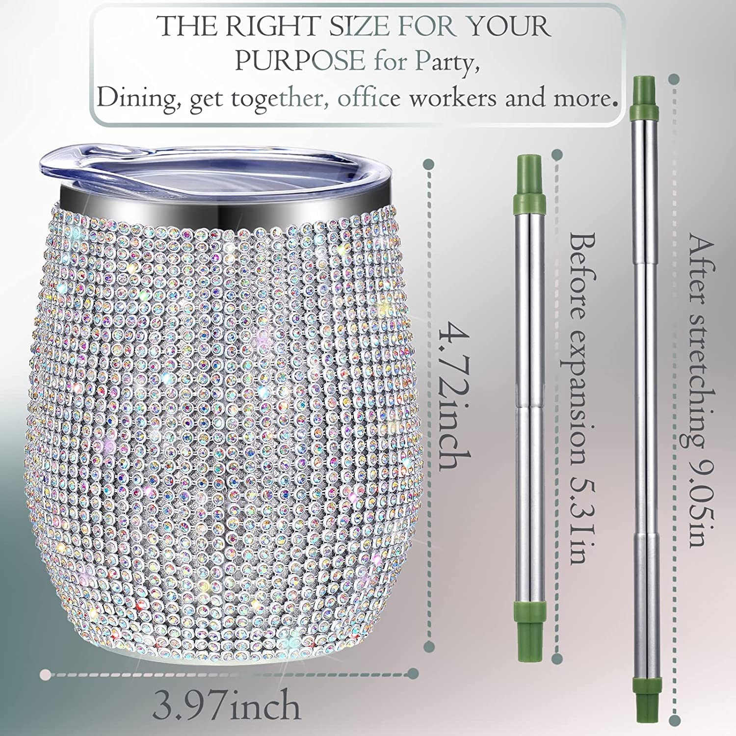 Exquisite 360ml Rhinestone Bling Tumbler Egg Shape 12 Oz Insulated Tumbler With Lid Vacuum Sealed Insulation Customized Color 9.7*23.2cm