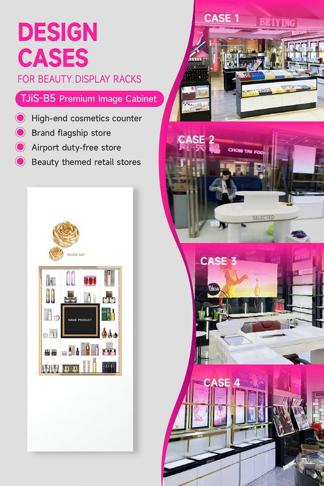 TJiS-B5 Milky-White Acrylic Light Box Skincare Display Cabinet with Transparent Shelves