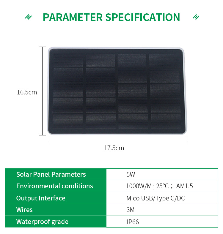 17.5*16.5*7cm 5W USB Output DC 5V 1A Solar Mono Outdoor Solar Panel