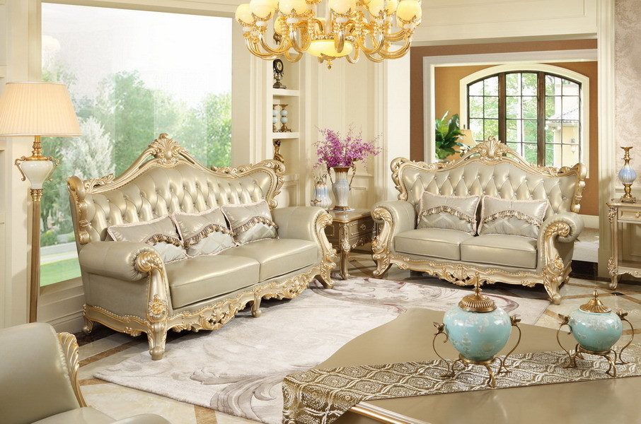 Luxury Classic French design of Living room Sofa sets 1+2+3 used Beech wood fame and Import Italy Leather upholstered